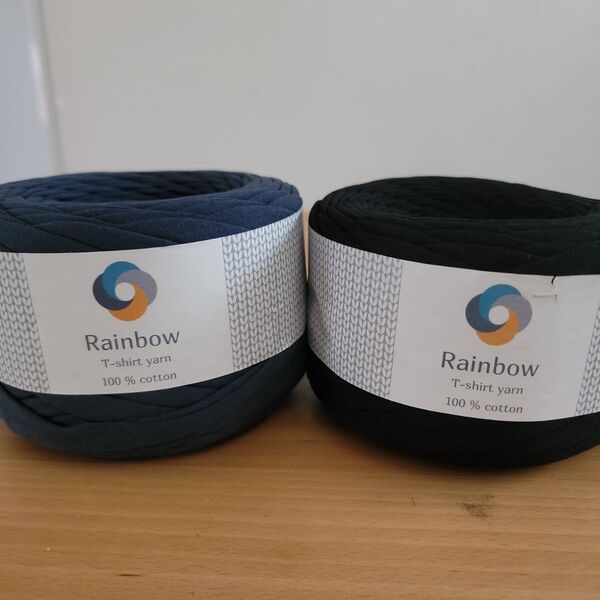 Rainbow Tシャツヤーン ダークブルー ブラック 2玉セット 手芸材料 毛糸 編み物