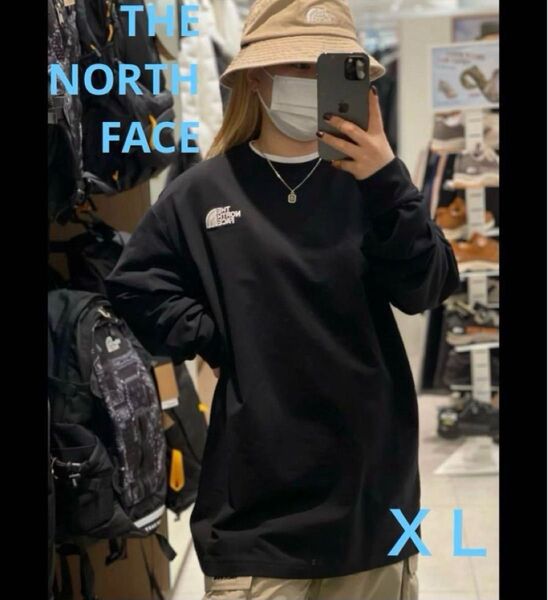 韓国ノースフェイス コットン長袖Tシャツ XL ブラック ロゴ 男女兼用