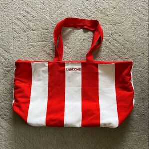 美品 ランコム ストライプ トート パイル地 バッグ ビーチ プール