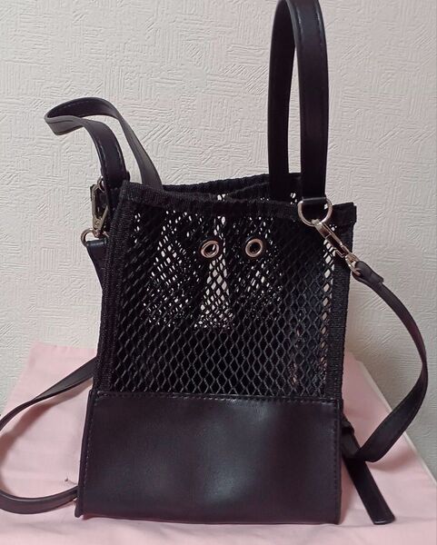 2way メッシュバッグ ショルダーバッグ ハンドバッグ ブラック