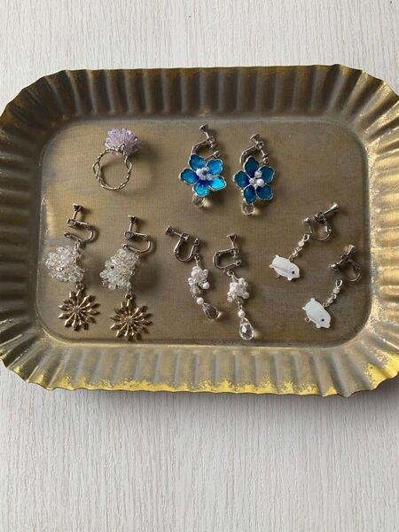 ハンドメイドイヤリングとリング5点セット イヤリング 両耳揃い アクセサリー セット