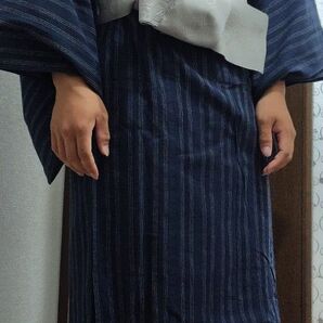 メンズ浴衣 縦縞 紺色 帯セット