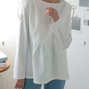 神戸レタス ショルダーリボンペプラムポンチベスト 白 ジレ