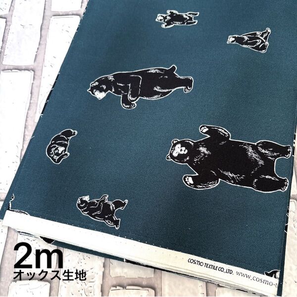 オックス生地 クマ ネイビー 2m