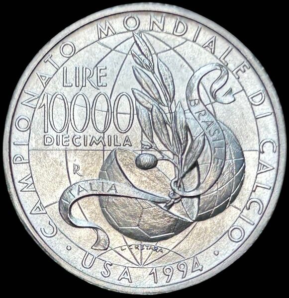 【43000枚】イタリア 1994-R 10000L銀貨 FIFAワールドカップ アメリカ大会決勝