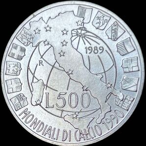 イタリア 1989-R 500L銀貨 FIFAワールドカップ 開催地