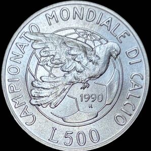 イタリア 1990-R 500L銀貨 FIFAワールドカップ 鳥