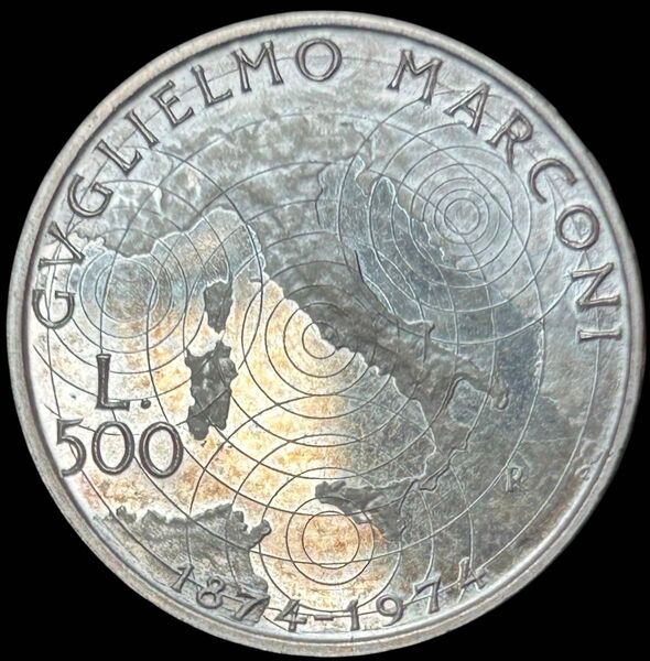 イタリア 1974-R Proof 500L銀貨 グリエルモ・マルコーニ生誕100年