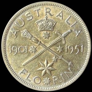 オーストラリア 1951 1F銀貨 連邦50年 ジョージ6世