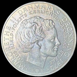デンマーク 1972-S 10K銀貨 マルグレーテ2世即位