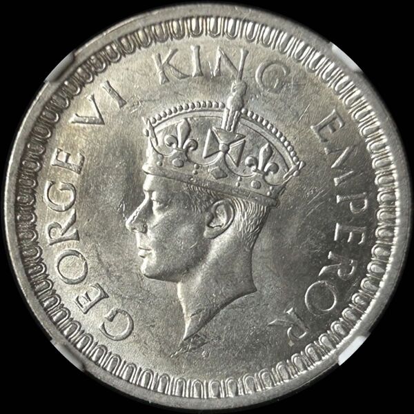 【NGC MS62】イギリス領インド 1942(B) 1R銀貨 ジョージ6世