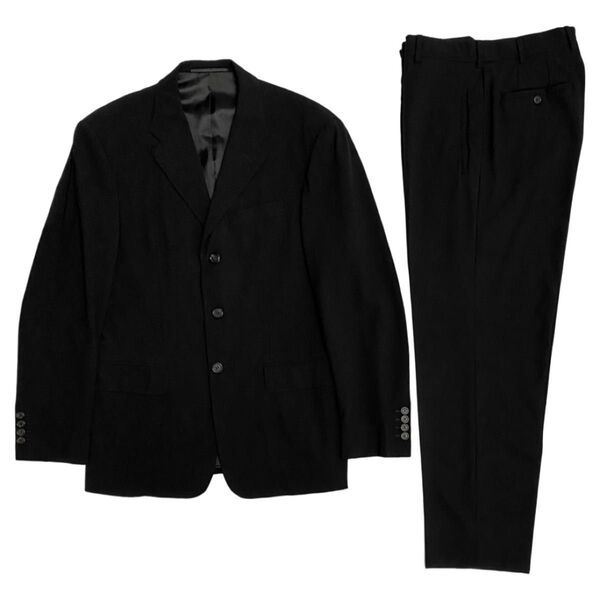 PRADA プラダ 3B テーラード ジャケット スラックス パンツ トラウザーズ ボトムス セットアップ ブラック スーツ 46