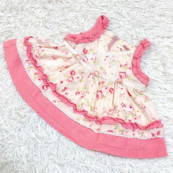 souris アンティーク レッド ミルキースーツ 花柄 80 チュニック ジャンパースカート 刺繍 ワンピース 子供服 ベビー