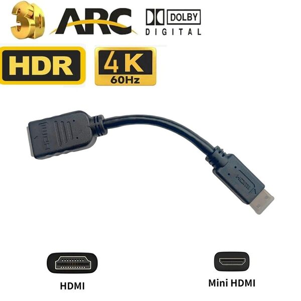 Mini HDMI to HDMI変換アダプタ 4K60hz 3D対応 15cm