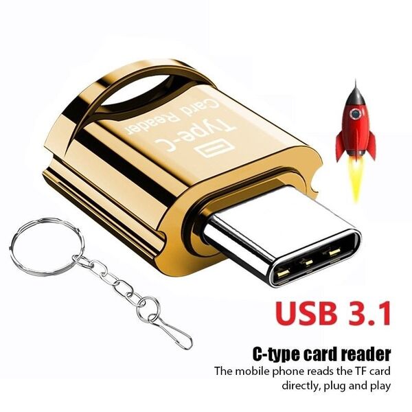 Type-C microSD カードリーダー OTG対応 コンパクト マイクロSD スマホデータ移動 ドライブレコーダー ゴールド