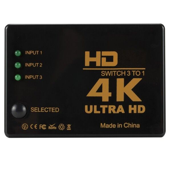 HDMI 分配器 切替器 セレクター 3入力1出力 4K/3D/1080p 手動切り替え 電源不要 ドライバー不要
