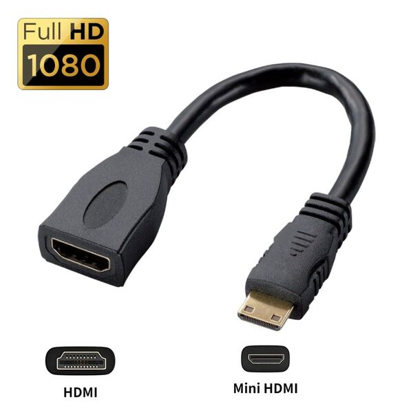 Mini HDMI to HDMI変換アダプタ 1080P 解像度対応 20cm