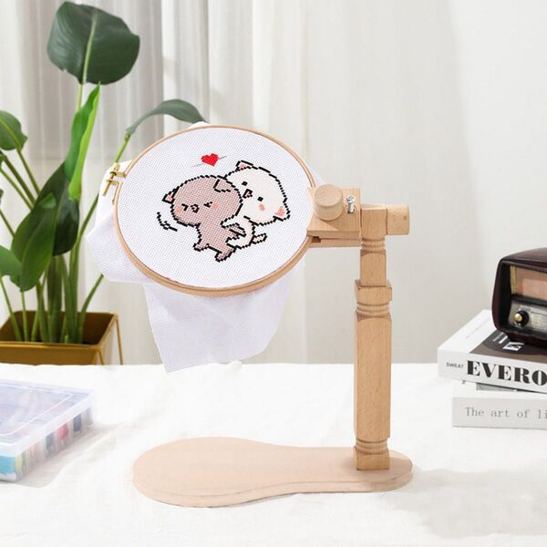 刺繍 スタンド 手芸 木製 無垢材 趣味 木製 調節可能 ハンドメイド 360度回転 刺繍枠スタンド