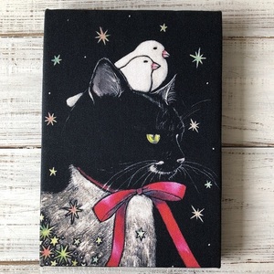  star month cat * art [taki ribbon previously ] cat cat picture SM. made . wooden panel pasting 22.7cmx15.8cm thickness 2.[001]