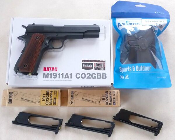 BATON M1911A1 Limited.2 co2 ガスブローバックガン 予備マガジン3本 & アモマックス CQCホルスター