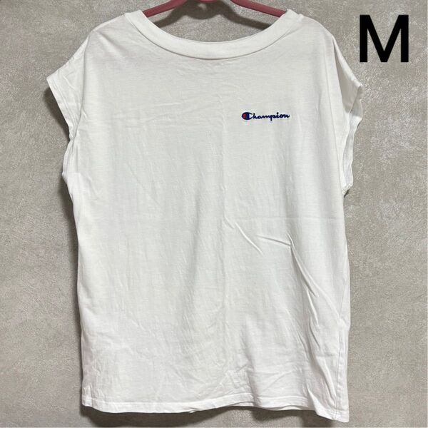 【Champion】チャンピオン ロゴ Tシャツ トップス ホワイト 白 綿100% コットン カジュアル レディース【Mサイズ】