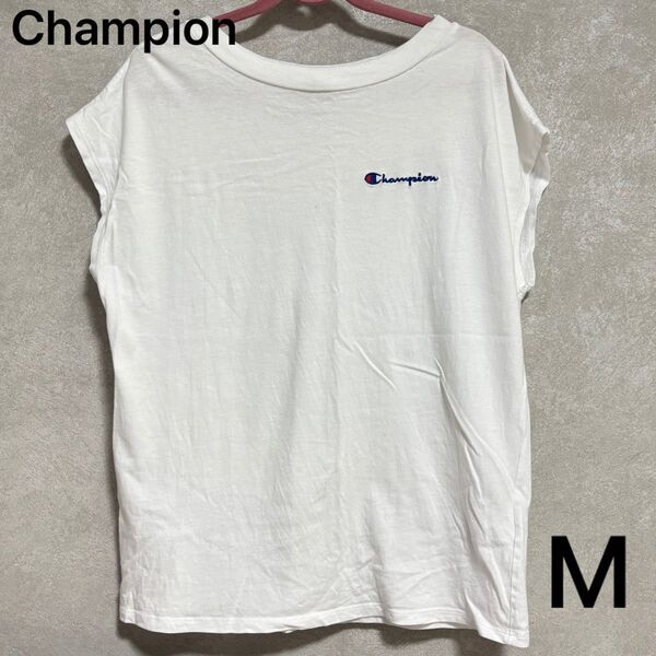 【Champion】チャンピオン ロゴ Tシャツ トップス ホワイト 白 綿100% コットン カジュアル レディース【Mサイズ】