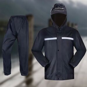 レインコート レインウェア カッパ Lサイズ 黒 ブラック 上下セット 雨