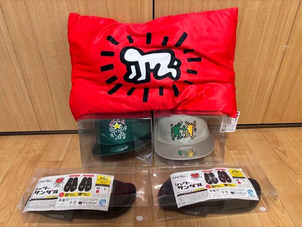 5点セット Keith Haring クッション キャップ シャワーサンダル