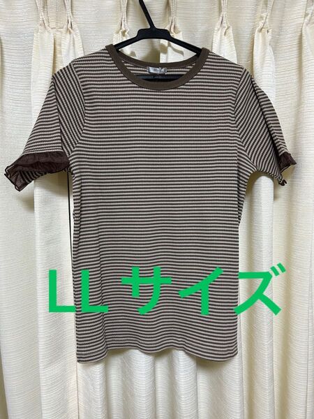 タグ付き新品 しまむら 田中里奈 mysa テレコボーダーTシャツ 半袖 キャメル L LLサイズ