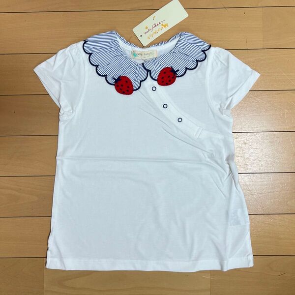 【新品】BabyCheerベイビーチアーいちご衿半袖Tシャツ110cm苺オフホワイト女の子ナルミヤフルーツ春夏トップスベビチア