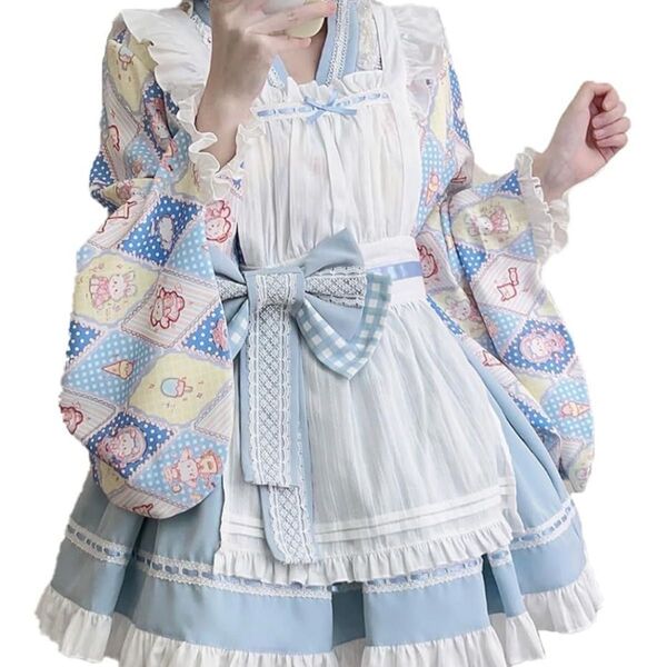 ロリータ コスプレ 浴衣ドレス 水色