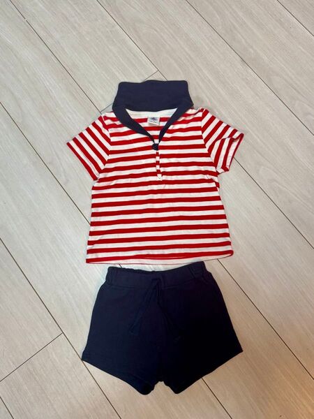 PETIT BATEAU プチバトー セーラートップス&ショートパンツセット セットアップ12m/74cm 半袖Tシャツ 短パン