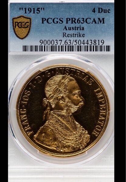 【金価格高騰中】オーストリア/ゴールド プルーフ Restrike 4 Ducat 1915 PR63 PCGS 金貨