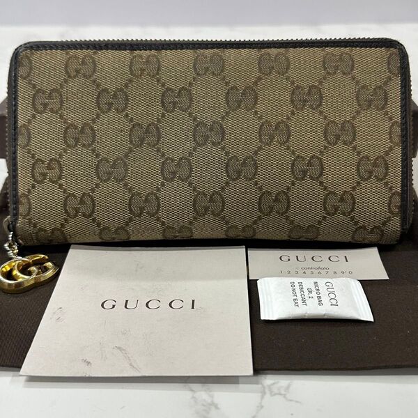 新品同様! グッチ GUCCI 財布 長財布 GGキャンバス GG金具 ラウンドファスナー