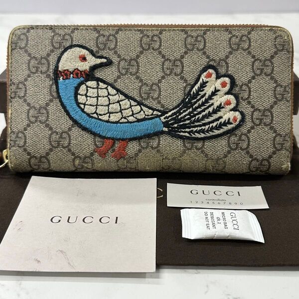 超美品! 希少 グッチ GUCCI 財布 長財布 GGスプリーム ワッペン ラウンドファスナー