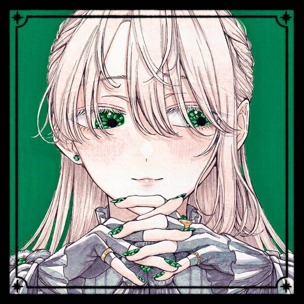 【-Emerald-】 小色紙 手描きイラスト オリジナル 創作 原画 宝石 緑 花 おまけ付き ドローイング