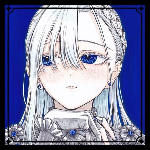 【-Sapphire-】 小色紙 手描きイラスト オリジナル 創作 原画 青 宝石 花 おまけ付き ドローイング