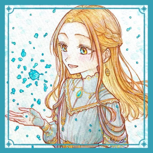 『修行の成果!』 額付き 手描きイラスト オリジナル 原画 創作 L版サイズ 青 女の子 橙 オレンジ