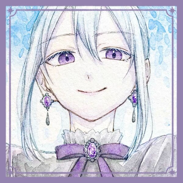 【-Violet-】 手描きイラスト オリジナル 原画 ATCサイズ 創作 水彩 紫 青