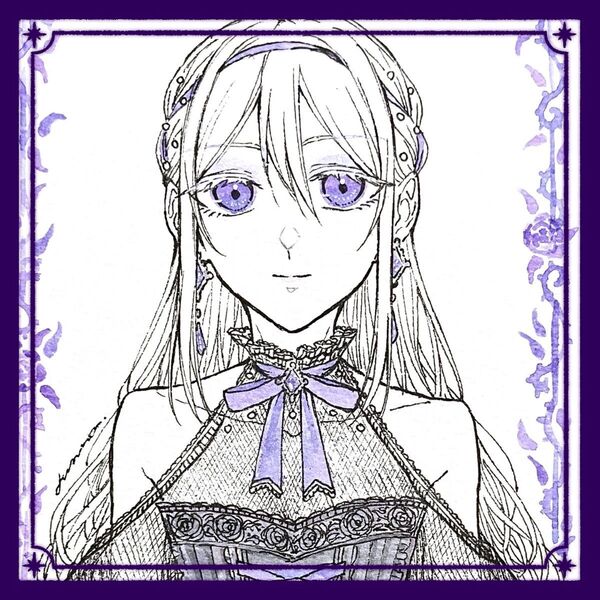 【-Master-】 手描きイラスト オリジナル 創作 原画 水彩 花 薔薇 紫 ドローイング