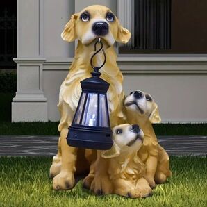 新品 ソーラーライト ゴールデンレトリバー ガーデンライト 犬 ドッグ 親子 デコレーション 置物 装飾 かわいい 癒し 防水