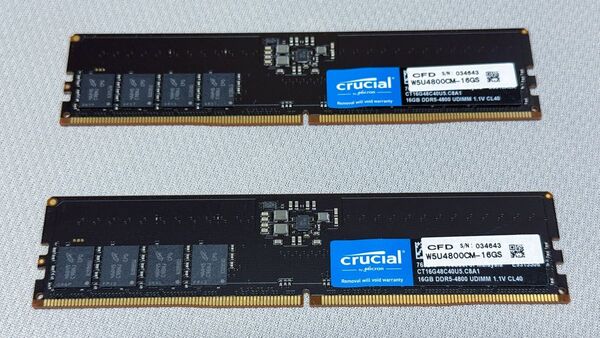 【美品】Crucial デスクトップPC用メモリ DDR5-4800 32GB(16GB×2枚)