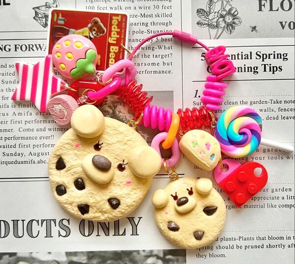 じゃらじゃらキーホルダー ハンドメイド フェイクフード くまちゃん クッキー