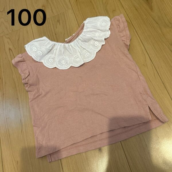 95 100 女の子 子供 キッズ 半袖 フリル レース ピンク 可愛い オシャレ Tシャツ トップス 後ろボタン