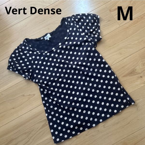 【フリマ出店6/27限定値下げ】レディース M 半袖 ネイビー ドット 紺 パフスリーブ Tシャツ トップス 可愛い オシャレ