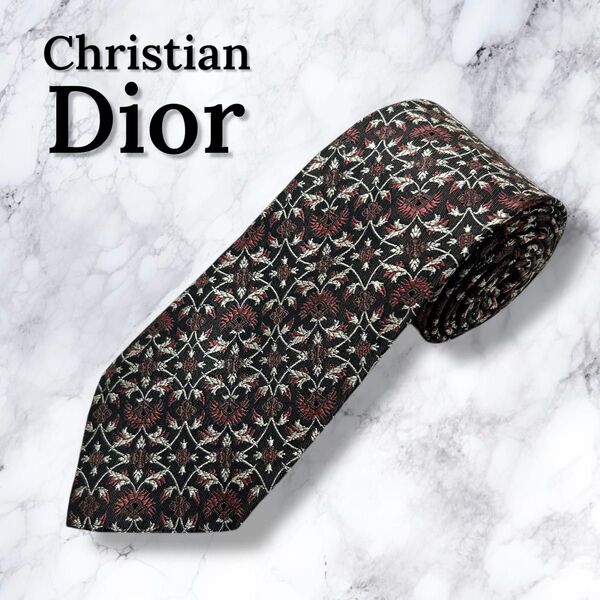 【極美品・送料無料】ChristianDior ディオール ネクタイ 刺繍柄 高級感 ボタニカル風×幾何学模様 ブランドネクタイ