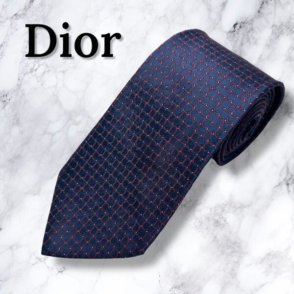 【極美品・送料無料】Dior ディオール ネクタイ CDロゴ入 刺繍仕上げ 高級感 光沢感 イタリア製 シルク 高級ネクタイ