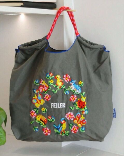 【新品】刺繍 トートバッグ エコバッグ M グレー ネイビー ロゴバッグ オシャレ 速乾 ショッピングバッグ ポリエステル素材