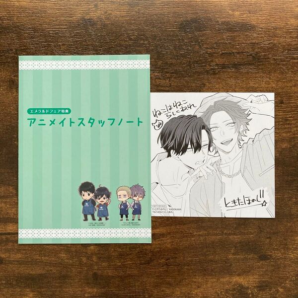 【特典のみ】ねこはねこらしくあれ ミニ色紙 そうして君に触れるまで アニメイトスタッフノート エメラルド フェア ときたほのじ