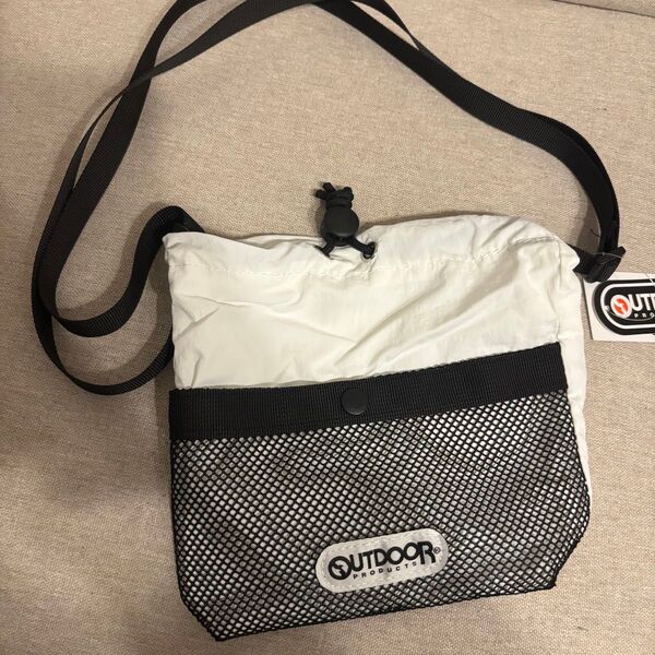 【OUTDOOR PRODUCTS】別注 アウトドア プロダクツ メッシュ ドローコード ナイロンショルダーバッグ 白
